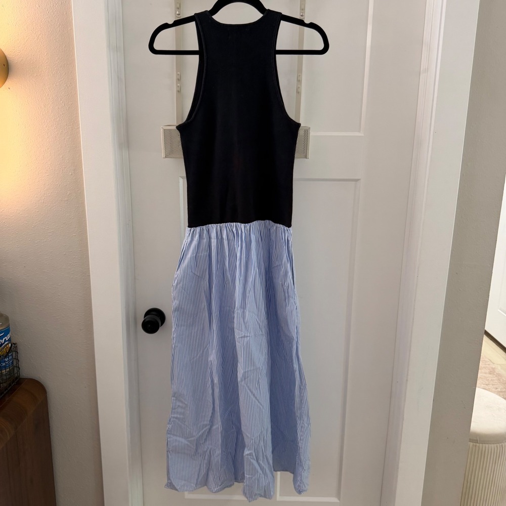 NAADAM Cotton Cashmere Mixed Media Midi Dress Blue Stripe S Coastal Minimaliat